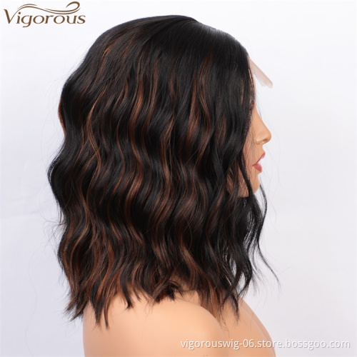 Vigorous Cheap Top Quality Short Wavy Synthetic Middle Part Lace Wigs Heat Resistant Wholesale Price Wigs For black White Women